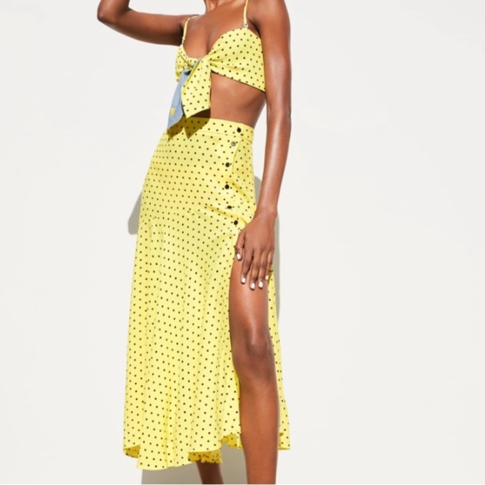 Zara Yellow Skirt With Polka Dot Print